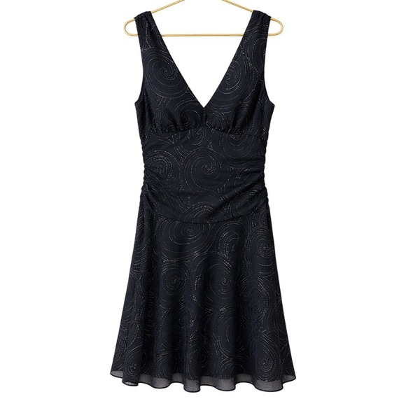Karina Nites Dresses & Skirts - Y2K Black Swirl Dress‎ 10 Ruched Waist Vtg Glam Whimsigoth Prom Dark Whimsical